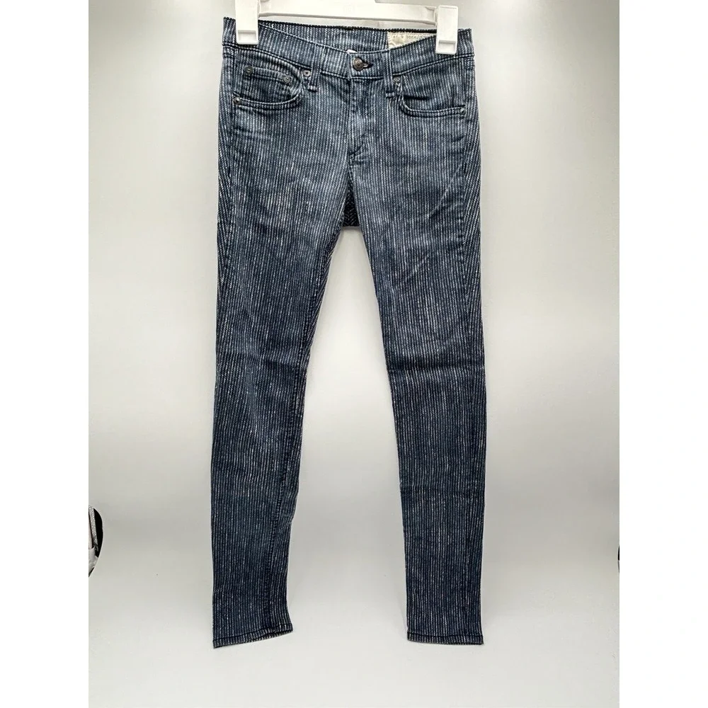 Rag & Bone Jean Skinny Pinstripe Jeans Womens 26 Blue Stretch Denim 28 Inseam